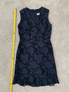 Nanette Lepore Navy Floral Lace V-Neck Midi Dress